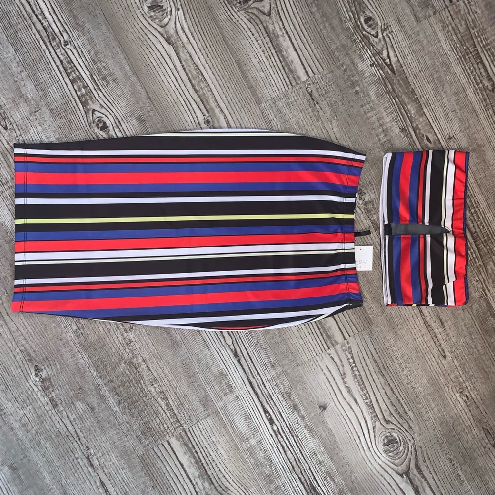 GoodTime USA small, striped 2 piece set with bandeau top and pencil skirt